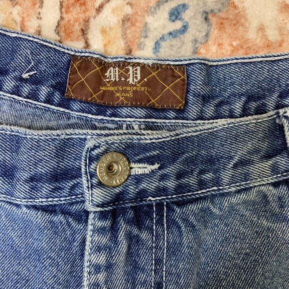 Mens Members Property Y2K Baggy Grunge Jean Shorts Hip Hop Scarface Patch Wide‎ - Picture 6 of 12